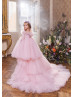 Pink Tulle Flower Girl Dress With Detachable Train